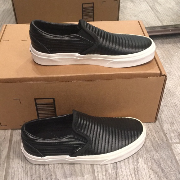 black faux leather vans